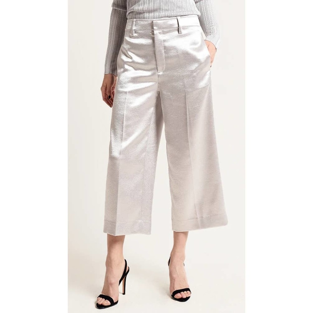 Vince. Silver Metallic Wide Leg Crop Pants - 8